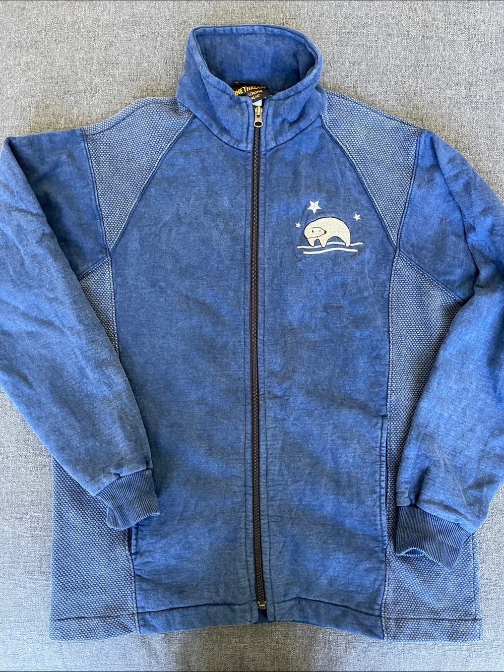 Fine threads blue Zip-Front Shirt Jacket with embroidered 
Polar bears